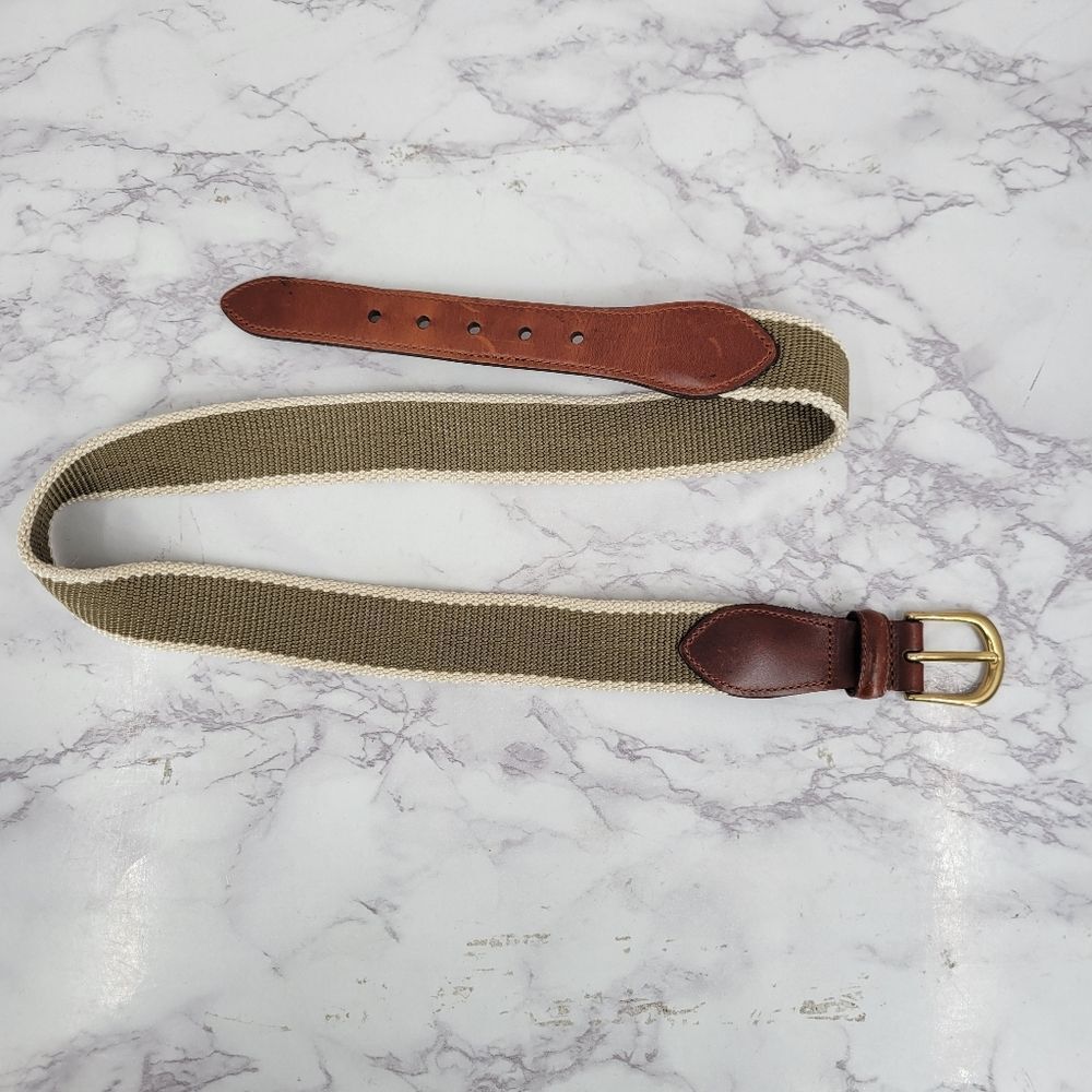 Del Rio Men's Nylon Webbing and Leather Olive Cream and Brown Belt Size 32